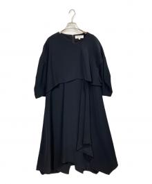 ENFOLD（エンフォルド）の古着「PEツイル アシンメトリードレス / 半袖ワンピース」｜ネイビー