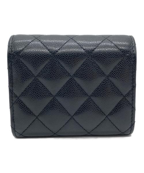 CHANEL（シャネル）CHANEL (シャネル) キャビアスキン ラインストーンスモールウォレット / 3つ折り財布 ブラックの古着・服飾アイテム