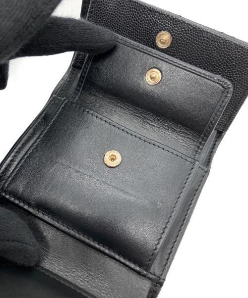 CHANEL（シャネル）CHANEL (シャネル) キャビアスキン ラインストーンスモールウォレット / 3つ折り財布 ブラックの古着・服飾アイテム