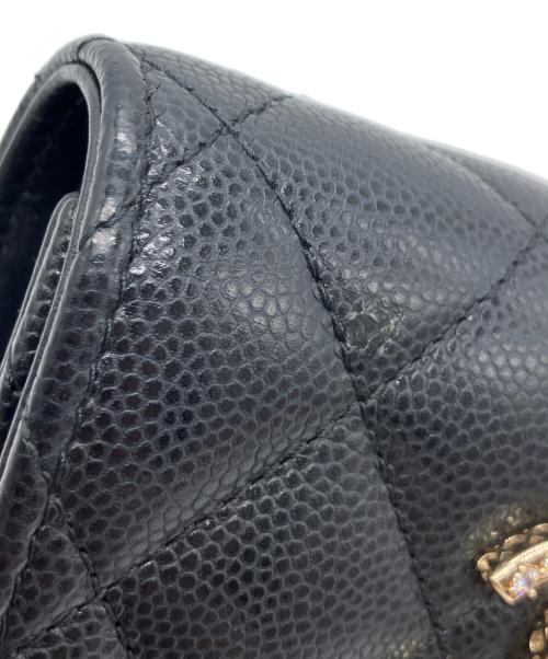 CHANEL（シャネル）CHANEL (シャネル) キャビアスキン ラインストーンスモールウォレット / 3つ折り財布 ブラックの古着・服飾アイテム