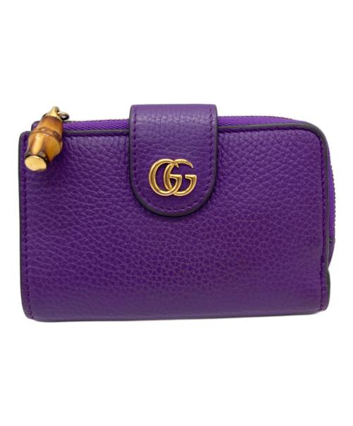 GUCCI（グッチ）GUCCI (グッチ) バンブー付き ダブルG ミディアム ウォレット パープルの古着・服飾アイテム