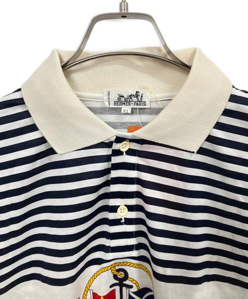 HERMES（エルメス）HERMES (エルメス) ポロシャツ ネイビー×ホワイト サイズ:XLの古着・服飾アイテム