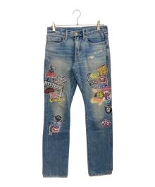 Hysteric Glamour（ヒステリックグラマー）の古着「HG STICKERS スリムストレートデニムパンツ」｜グリーン