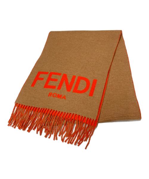 FENDI（フェンディ）FENDI (フェンディ) カシミヤ混大判マフラー オレンジ×ベージュ サイズ:TUの古着・服飾アイテム