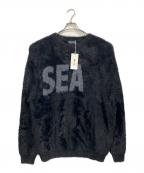 WIND AND SEAウィンダンシー）の古着「シャギー ビッグロゴ ニット セーター」｜ブラック
