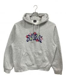stussy（ステューシー）の古着「Collegiate Floral Applique Hoodie / プルオーバーパーカー」｜グレー