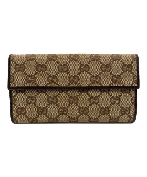 GUCCI（グッチ）GUCCI (グッチ) GGキャンバス 長財布 ブラウンの古着・服飾アイテム