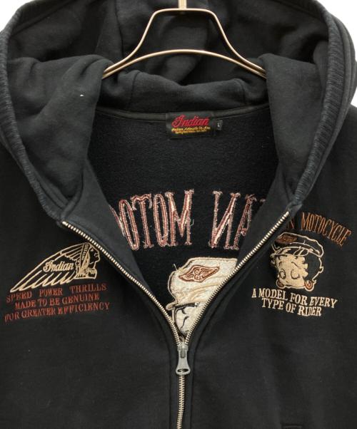 INDIAN（インディアン）INDIAN (インディアン) ベティ・ブープ刺繍　ジップパーカー ブラック サイズ:Lの古着・服飾アイテム