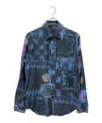 LOUIS VUITTONルイ ヴィトン）の古着「ソルトダミエ総柄シルクシャツ」｜ブラック×ブルー
