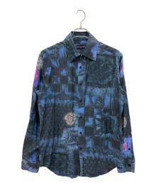 LOUIS VUITTON（ルイ ヴィトン）の古着「ソルトダミエ総柄シルクシャツ」｜ブラック×ブルー