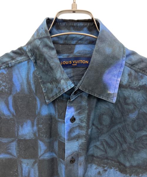 LOUIS VUITTON（ルイ ヴィトン）LOUIS VUITTON (ルイ ヴィトン) ソルトダミエ総柄シルクシャツ ブラック×ブルー サイズ:Mの古着・服飾アイテム
