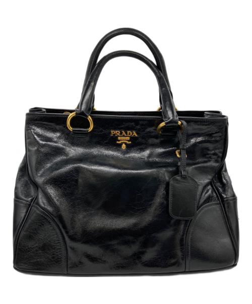 PRADA（プラダ）PRADA (プラダ) VITELLO SHINE　レザートートバッグ ブラックの古着・服飾アイテム