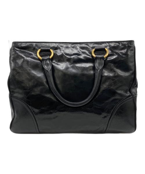 PRADA（プラダ）PRADA (プラダ) VITELLO SHINE　レザートートバッグ ブラックの古着・服飾アイテム