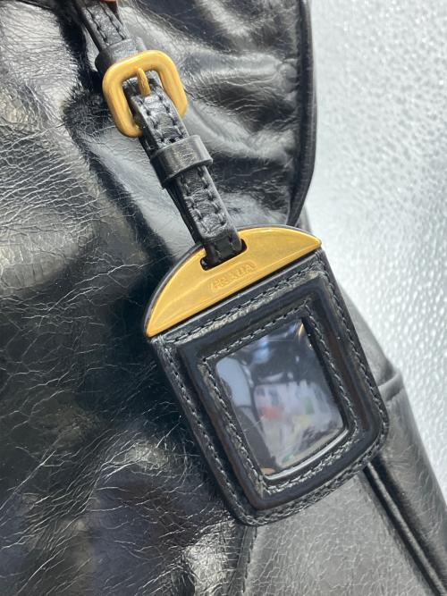 PRADA（プラダ）PRADA (プラダ) VITELLO SHINE　レザートートバッグ ブラックの古着・服飾アイテム