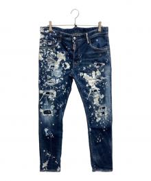 DSQUARED2（ディースクエアード）の古着「ペイント加工・バックロゴパッチ・フロントロゴタグ付きスプラッシュクラッシュデニム」｜インディゴ