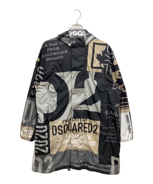 DSQUARED2（ディースクエアード）DSQUARED2 (ディースクエアード) GREY Coat with logo/ナイロンコート グレー×ベージュ サイズ:XSの古着・服飾アイテム