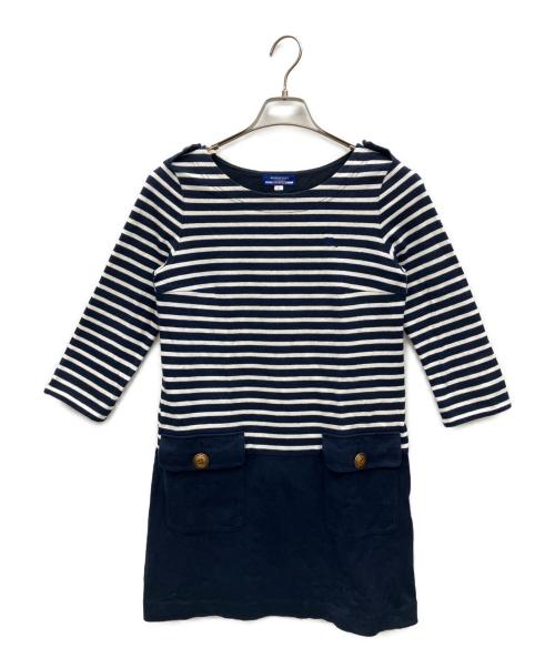 BURBERRY BLUE LABEL（バーバリー ブルー レーベル）BURBERRY BLUE LABEL (バーバリー ブルー レーベル) 長袖ワンピース ネイビー×ホワイト サイズ:38の古着・服飾アイテム