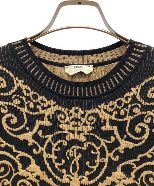 FENDI（フェンディ）FENDI (フェンディ) 薄手ニット ブラック×ベージュ サイズ:40の古着・服飾アイテム