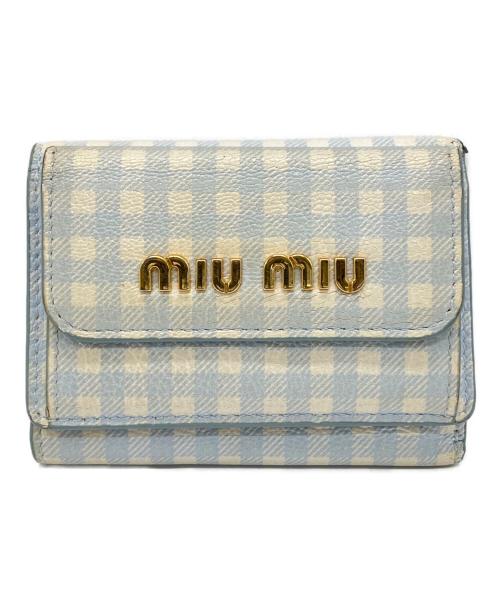 MIU MIU（ミュウミュウ）MIU MIU (ミュウミュウ) 3つ折り財布 ブルー×ホワイトの古着・服飾アイテム