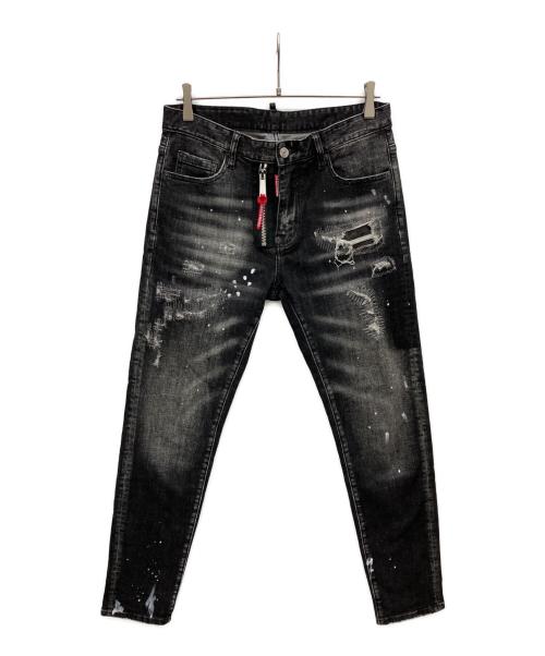 DSQUARED2（ディースクエアード）DSQUARED2 (ディースクエアード) ペイント加工デニムパンツ ブラック サイズ:81cmの古着・服飾アイテム