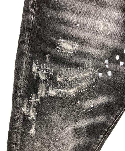 DSQUARED2（ディースクエアード）DSQUARED2 (ディースクエアード) ペイント加工デニムパンツ ブラック サイズ:81cmの古着・服飾アイテム