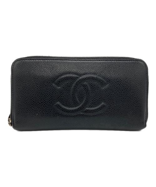 CHANEL（シャネル）CHANEL (シャネル) ラウンドファスナー財布 ブラックの古着・服飾アイテム