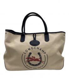 LONGCHAMP（ロンシャン）の古着「ハンドバッグ」｜ベージュ×ネイビー