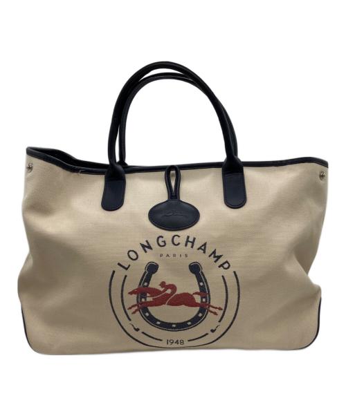 LONGCHAMP（ロンシャン）LONGCHAMP (ロンシャン) ハンドバッグ ベージュ×ネイビーの古着・服飾アイテム