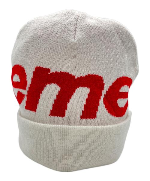 SUPREME（シュプリーム）SUPREME (シュプリーム) ニット帽 ホワイト×レッドの古着・服飾アイテム