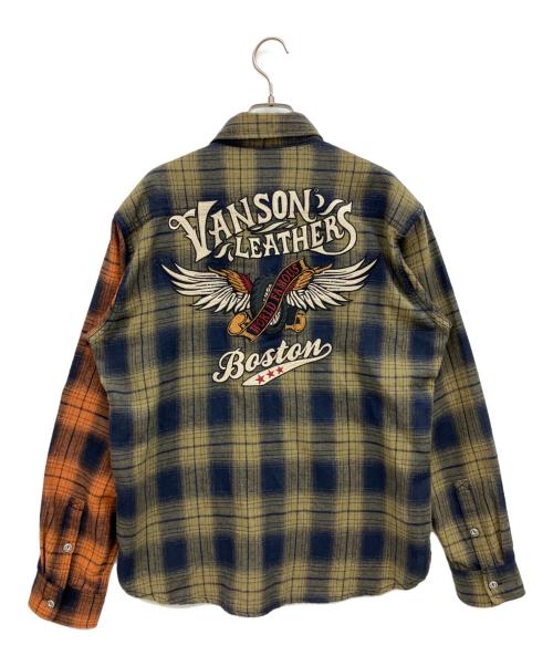 VANSON（バンソン）VANSON (バンソン) 長袖シャツ グリーン×オレンジ サイズ:Lの古着・服飾アイテム