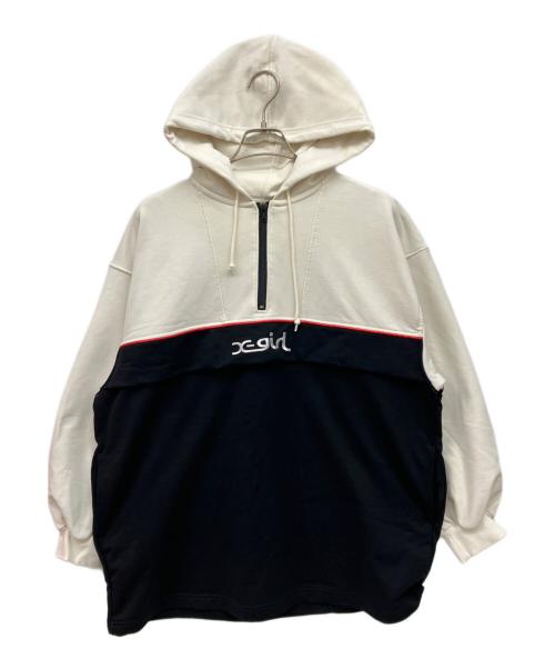 X-GIRL（エックスガール）X-girl (エックスガール) ハーフジップパーカー ブラック×ホワイト サイズ:Mの古着・服飾アイテム