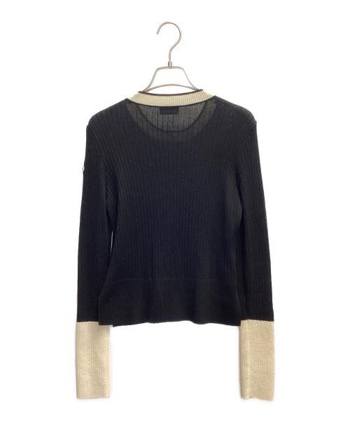 MONCLER（モンクレール）MONCLER (モンクレール) ラムウールカーディガン ブラック×ホワイト サイズ:Sの古着・服飾アイテム