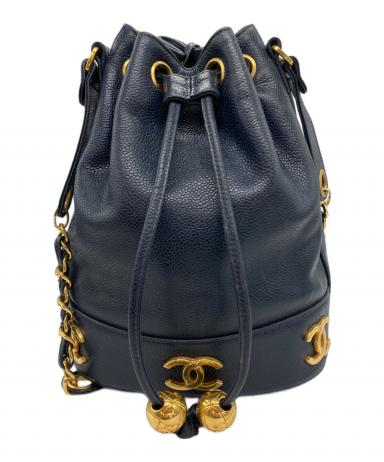 中古・古着通販】CHANEL (シャネル) 巾着ショルダーバッグ ネイビー