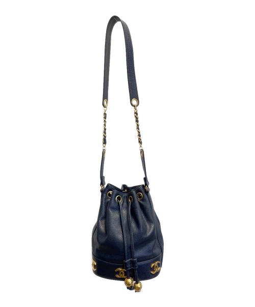 CHANEL（シャネル）CHANEL (シャネル) 巾着ショルダーバッグ ネイビーの古着・服飾アイテム