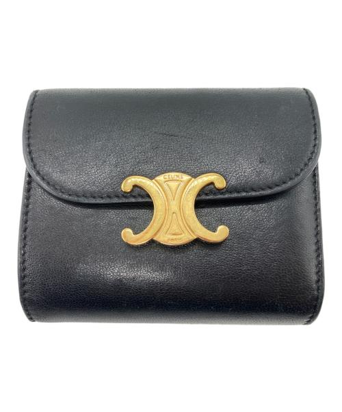CELINE（セリーヌ）CELINE (セリーヌ) トリオンフ スモール フラップウォレット ブラックの古着・服飾アイテム
