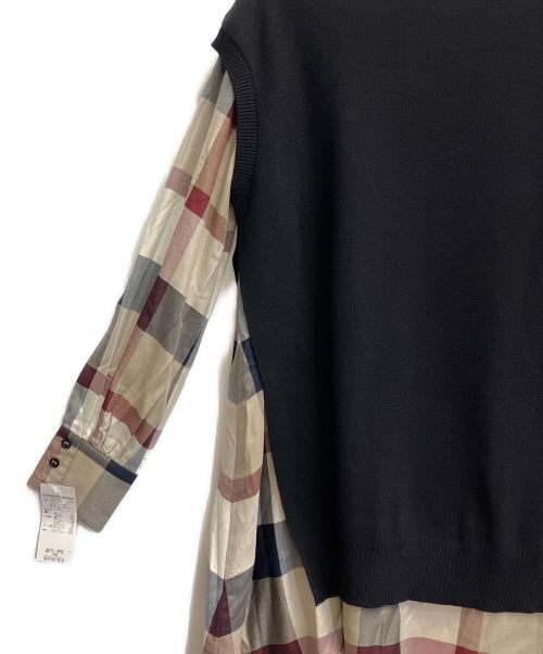 BLUE LABEL CRESTBRIDGE（ブルーレーベルクレストブリッジ）BLUE LABEL CRESTBRIDGE (ブルーレーベルクレストブリッジ) プレーンストレッチブロードワンピース ベージュ×ネイビー サイズ:38の古着・服飾アイテム