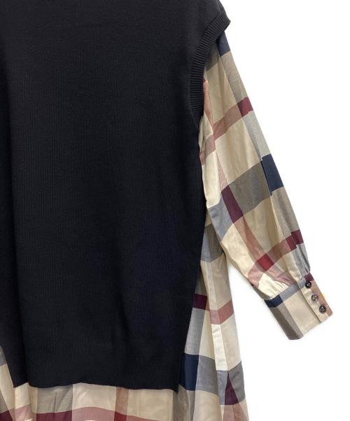 BLUE LABEL CRESTBRIDGE（ブルーレーベルクレストブリッジ）BLUE LABEL CRESTBRIDGE (ブルーレーベルクレストブリッジ) プレーンストレッチブロードワンピース ベージュ×ネイビー サイズ:38の古着・服飾アイテム