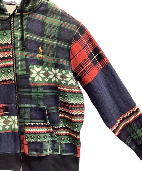 POLO RALPH LAUREN（ポロ・ラルフローレン）POLO RALPH LAUREN (ポロ・ラルフローレン) ジップパーカー ネイビーグリーン×レッド サイズ:LGの古着・服飾アイテム