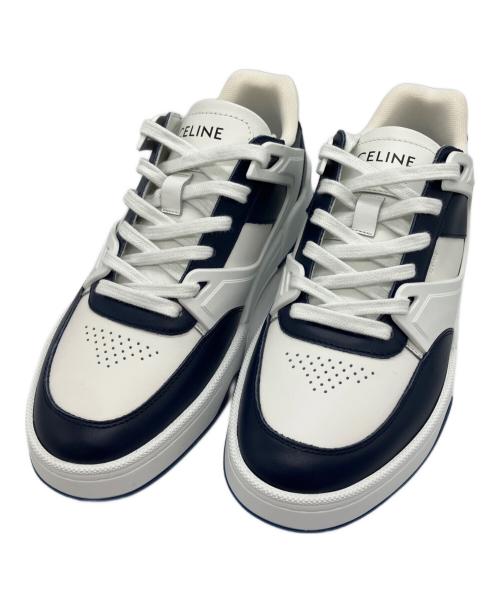 CELINE（セリーヌ）CELINE (セリーヌ) レザースニーカー ホワイト×ネイビー サイズ:39の古着・服飾アイテム