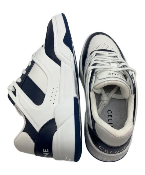 CELINE（セリーヌ）CELINE (セリーヌ) レザースニーカー ホワイト×ネイビー サイズ:39の古着・服飾アイテム