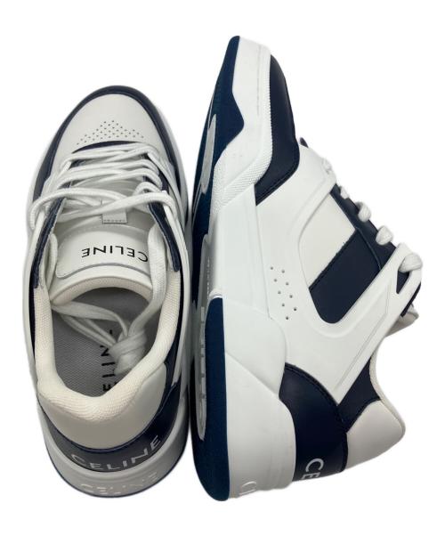 CELINE（セリーヌ）CELINE (セリーヌ) レザースニーカー ホワイト×ネイビー サイズ:39の古着・服飾アイテム
