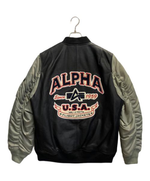 ALPHA INDUSTRIES（アルファインダストリーズ）ALPHA INDUSTRIES (アルファインダストリーズ) フライトジャケット ブラック×グリーン サイズ:XXLの古着・服飾アイテム