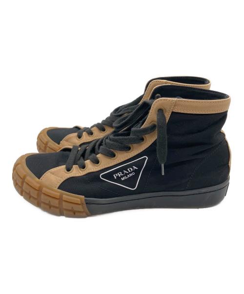 PRADA（プラダ）PRADA (プラダ) カセット ホイール ハイカット キャンバス スニーカー ブラック×ブラウン サイズ:10の古着・服飾アイテム
