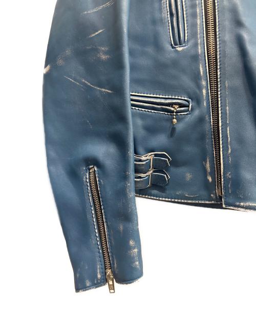 Lewis Leathers（ルイスレザース）Lewis Leathers (ルイスレザース) COMME des GARCONS (コムデギャルソン) LIGHTNING FOREVER ダブルライダースジャケット ブルー サイズ:38の古着・服飾アイテム