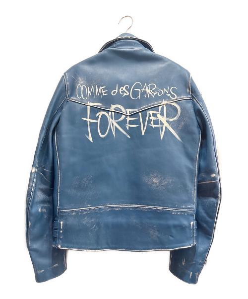Lewis Leathers（ルイスレザース）Lewis Leathers (ルイスレザース) COMME des GARCONS (コムデギャルソン) LIGHTNING FOREVER ダブルライダースジャケット ブルー サイズ:38の古着・服飾アイテム