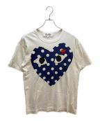 PLAY COMME des GARCONSプレイコムデギャルソン）の古着「ネイビーポルカドットビッグハートTee」｜ホワイト