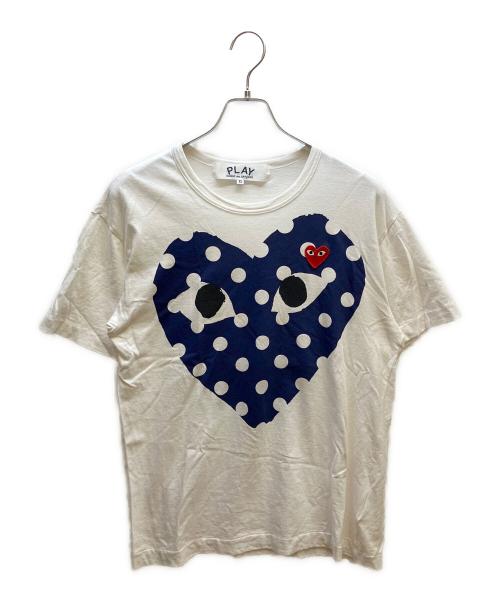 PLAY COMME des GARCONS（プレイコムデギャルソン）PLAY COMME des GARCONS (プレイコムデギャルソン) ネイビーポルカドットビッグハートTee ホワイト サイズ:XLの古着・服飾アイテム