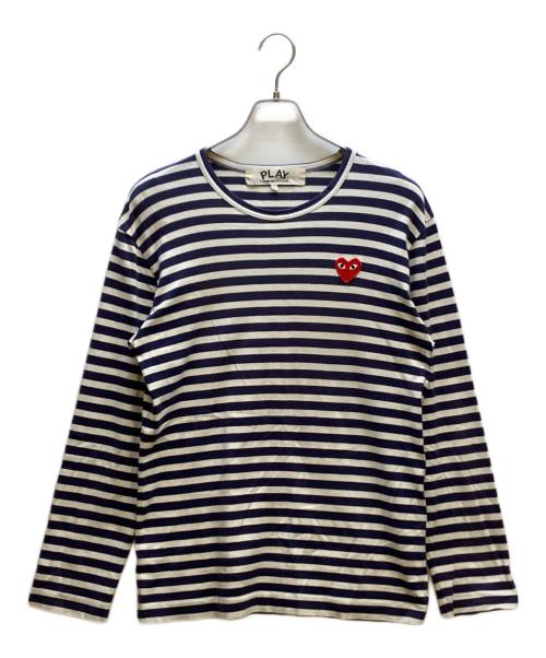 PLAY COMME des GARCONS（プレイコムデギャルソン）PLAY COMME des GARCONS (プレイコムデギャルソン) 長袖カットソー ホワイト×ネイビー サイズ:Lの古着・服飾アイテム