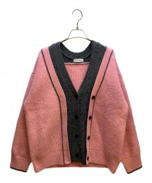 MAISON SPECIAL（メゾンスペシャル）の古着「Double Color Layered Knit Cardigan」｜グレー×ピンク