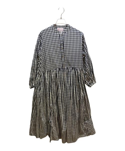 BEARDSLEY（ビアズリー）BEARDSLEY (ビアズリー) 先染めギャザーワンピース ブラック×ホワイトの古着・服飾アイテム